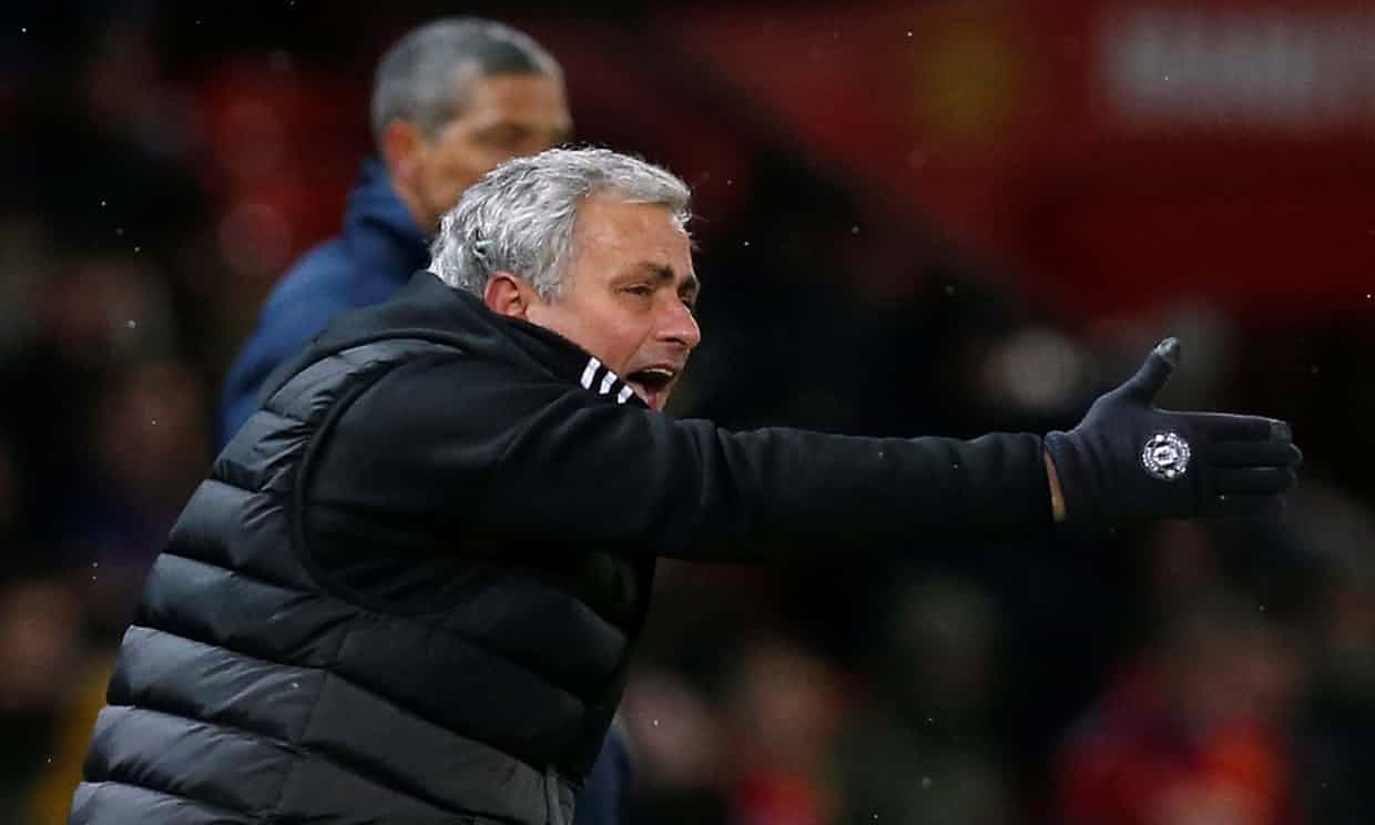 Jose Mourinho exhorting Manchester United in their FA Cup quarterfinal v Brighton