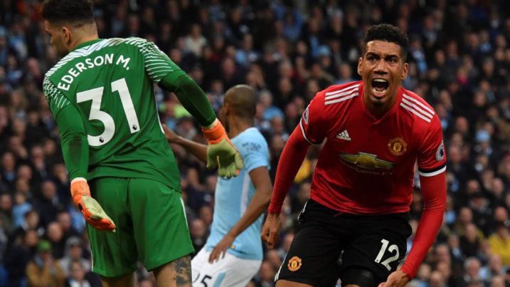 Chris Smalling delivers the winning goal in the Manchester Derby