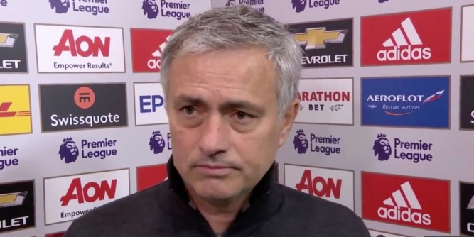 Mourinho patiently awaits a question after the Manchester Derby