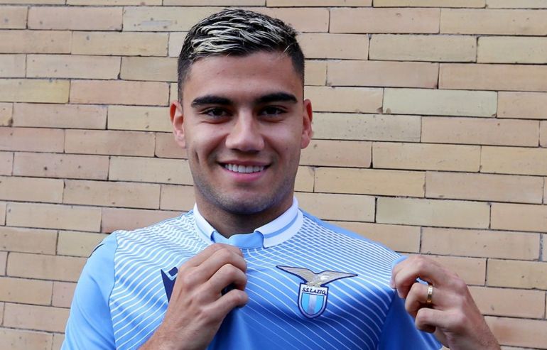 Andreas Pereira poses in Lazio shirt after completing loan move