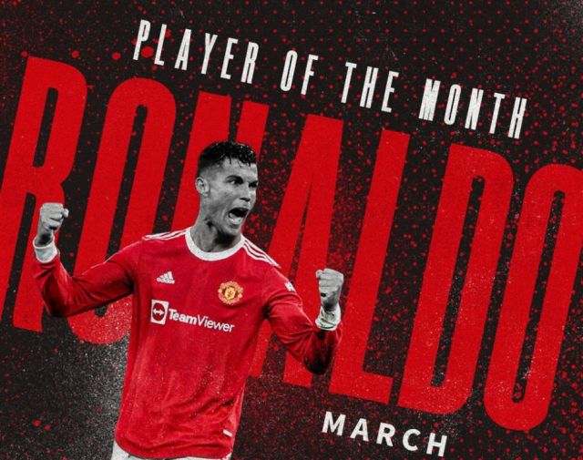 Cristiano Ronaldo voted Manchester United Player of the Month for March