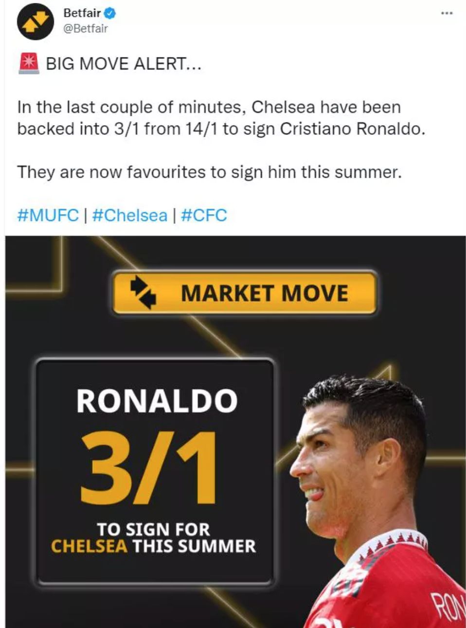 Chelsea made bookies' favorite after Cristiano Ronaldo burns all his  bridges at Man Utd - We Ain't Got No History