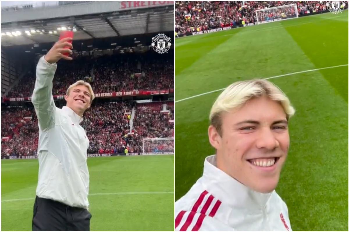 (Video) Rasmus Hojlund takes selfie in front of adoring Stretford End ...