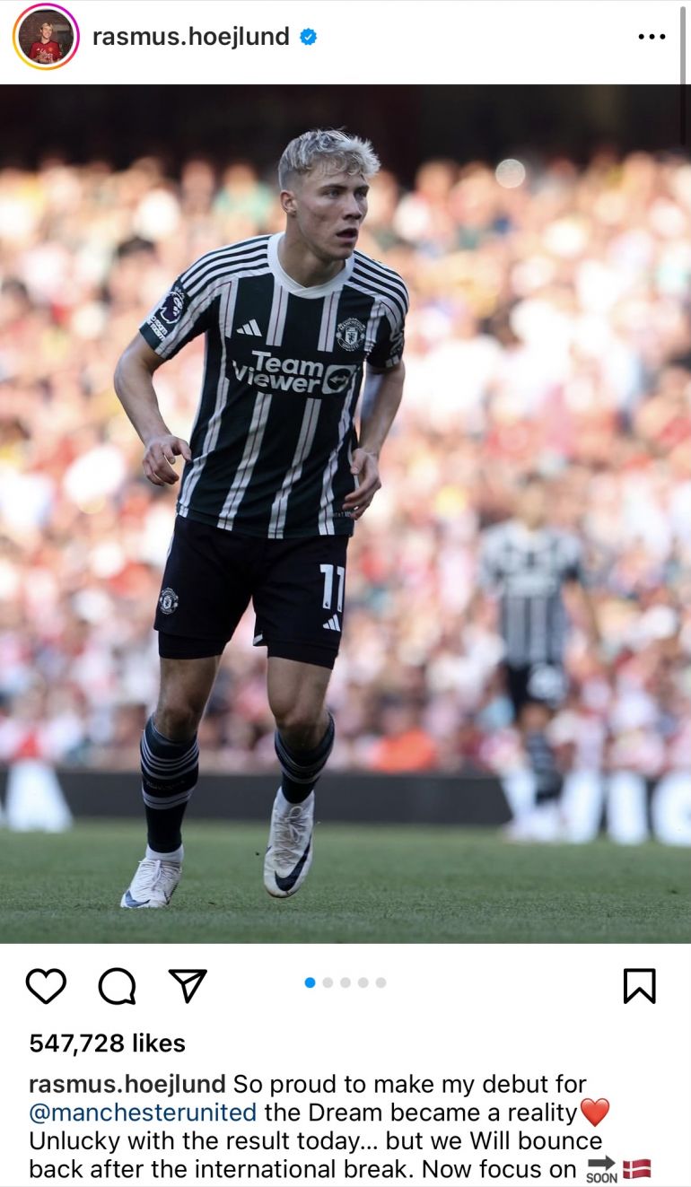 Rasmus Hojlund reacts to making his dream become a reality with United