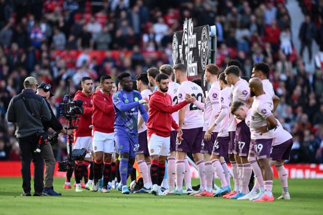 Bruno Fernandes leads out his teammates ahead of Manchester United’s clash with Brentford at Old Trafford.