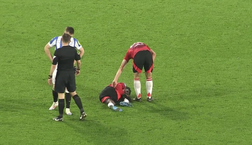 Sekou Kone took a knock to the ankle after 42 minutes