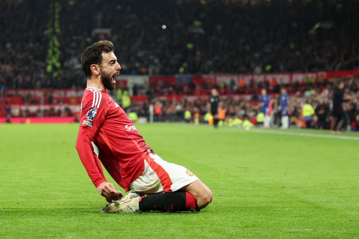 Bruno Fernandes scores against Chelsea at Old Trafford