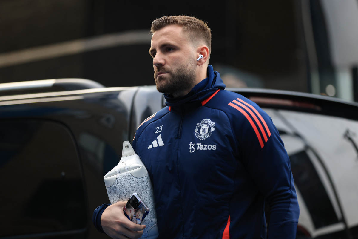 Luke Shaw arrives at Portman Road.