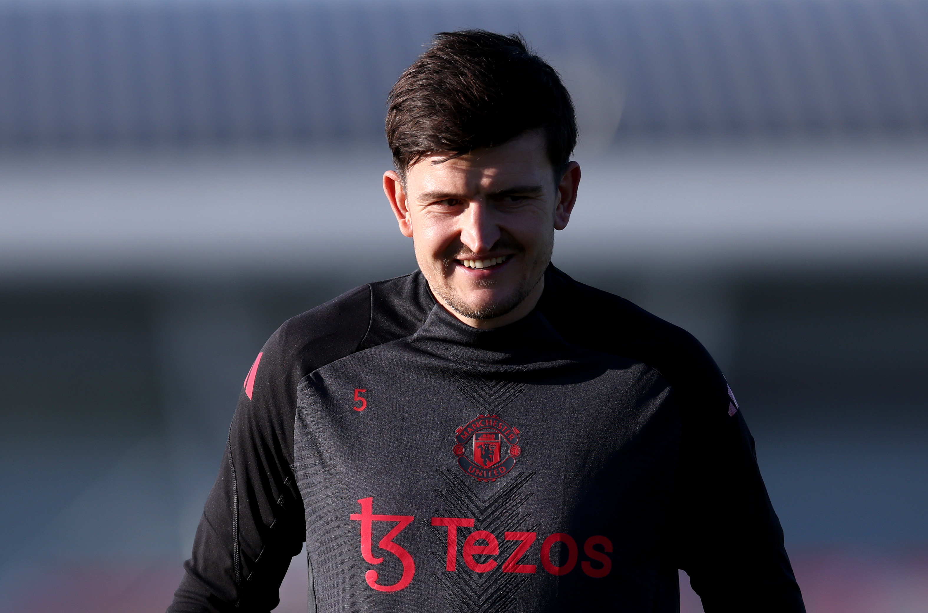 Harry Maguire trains at Carrington.