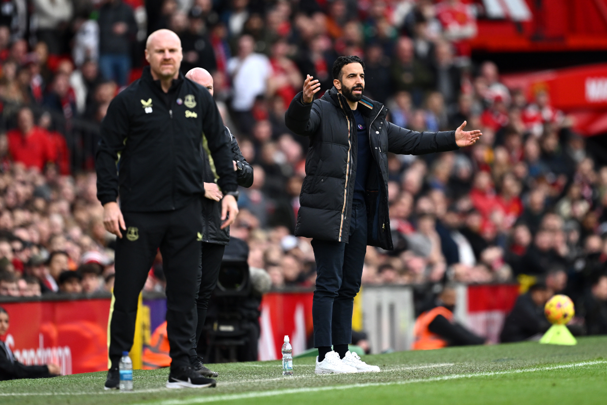 Ruben Amorim reacts on the touchline in the first half vs Everton.