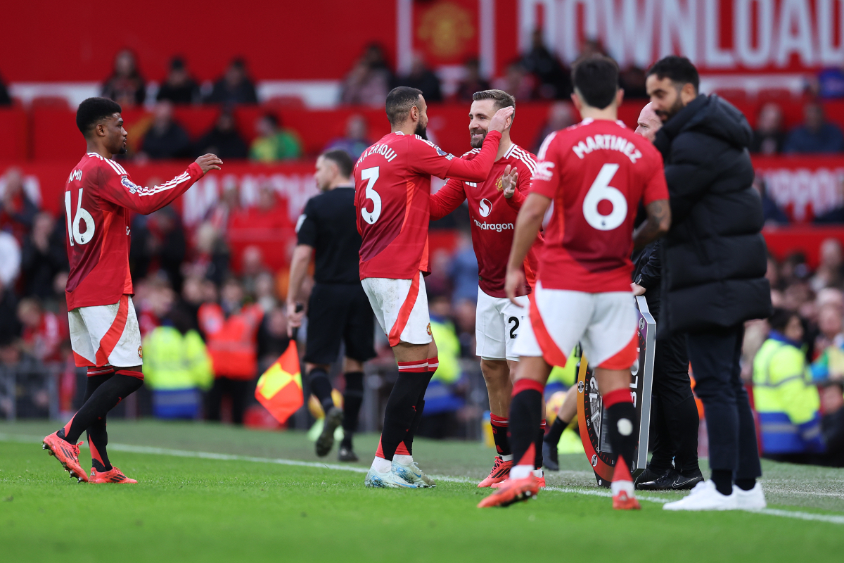 Luke Shaw enters the fold in the second half at Old Trafford.