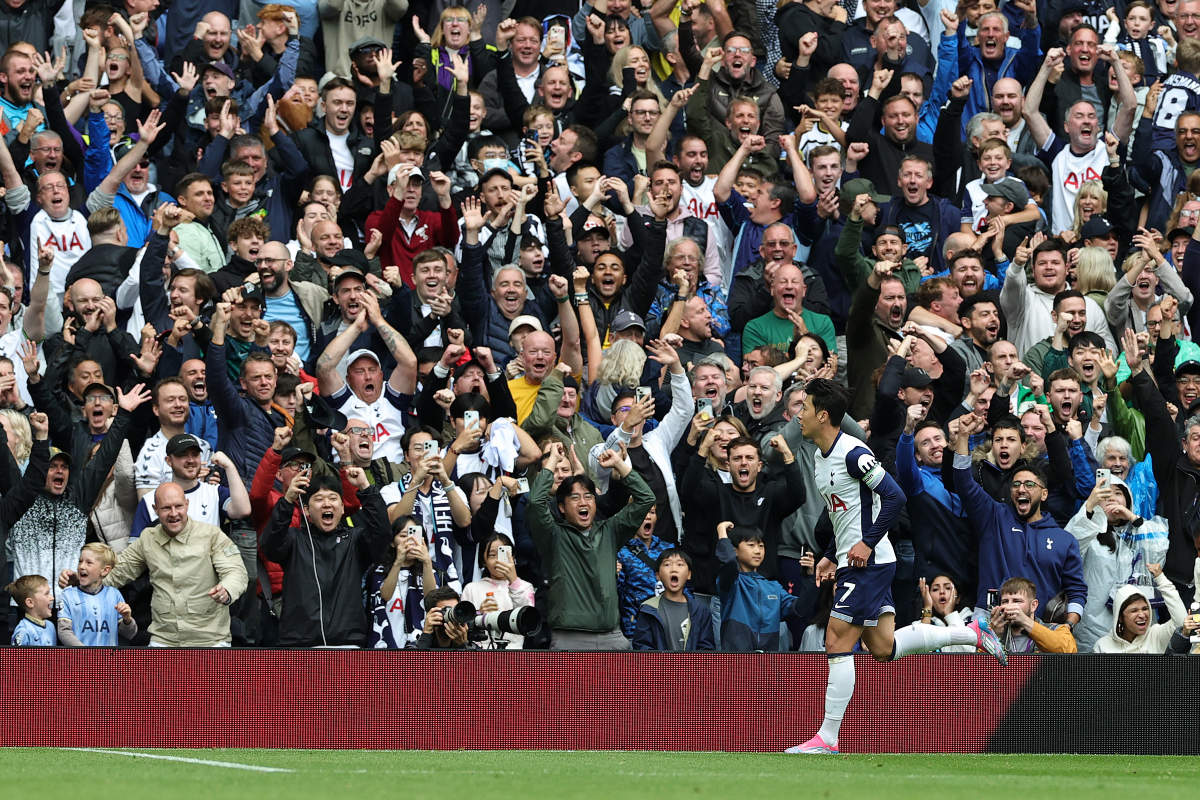 Spurs’ Son Heung-min celebrates.