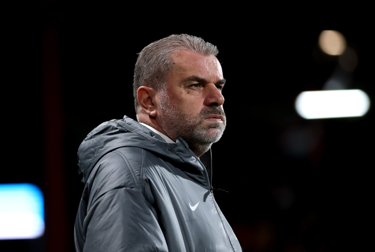 Ange Postecoglou looks stressed ahead of kick-off vs Bournemouth.