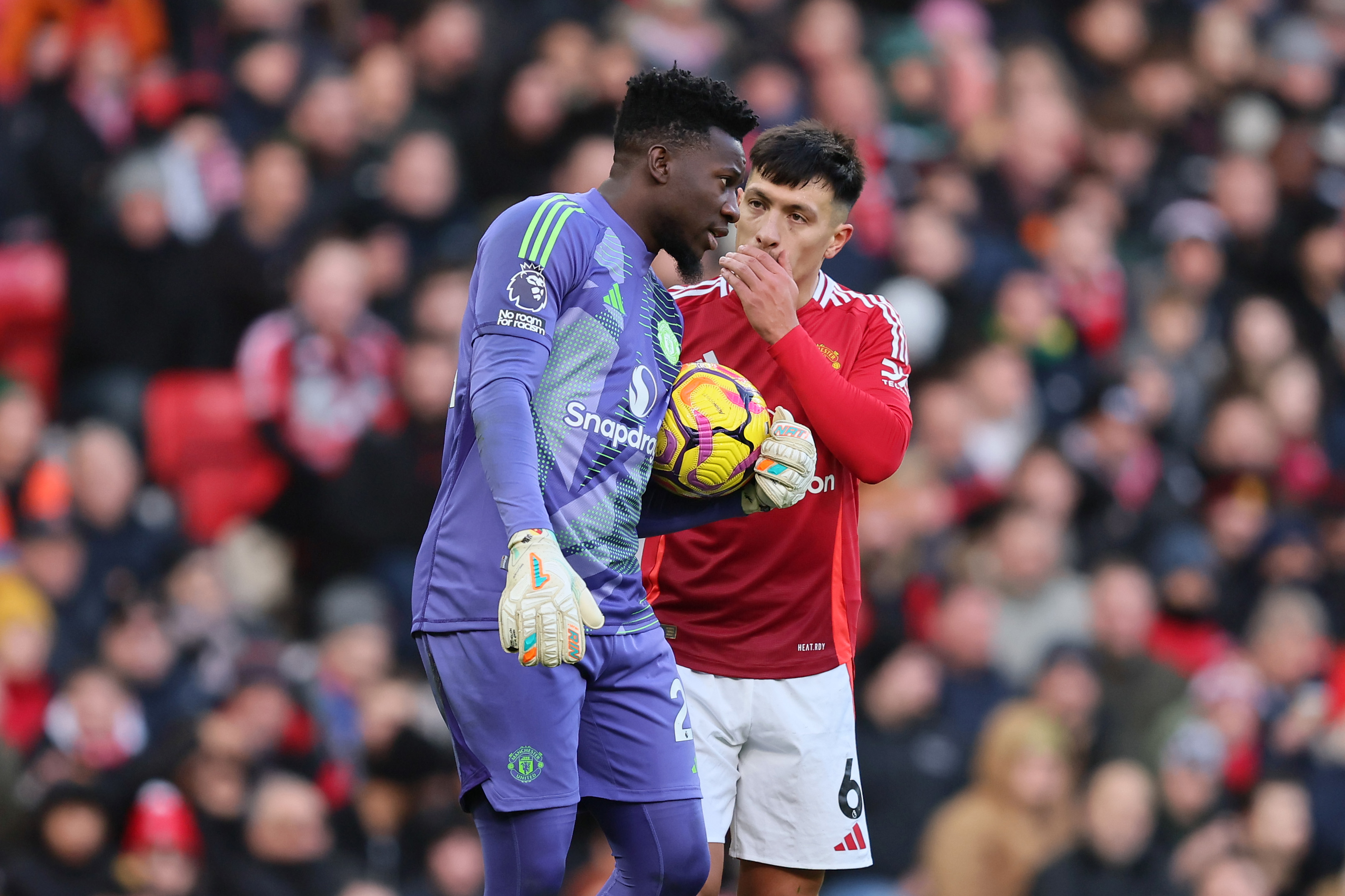 Man United’s Andre Onana and Lisandro Martinez.