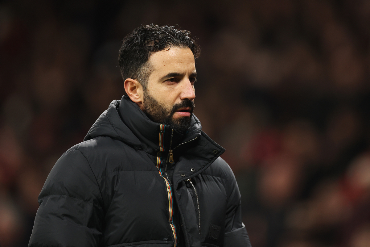 Ruben Amorim looks stressed on the touchline at Old Trafford.