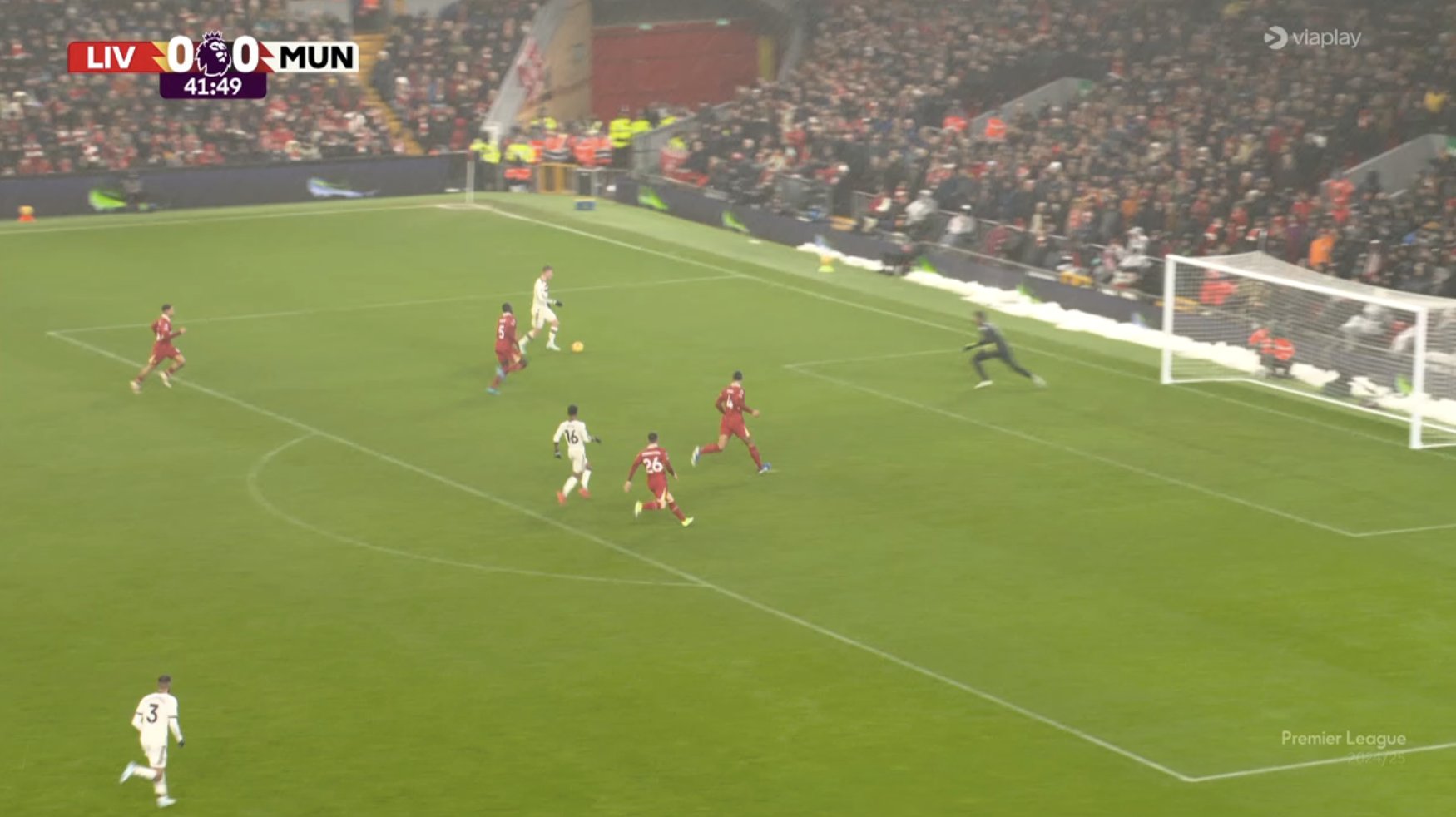 Rasmus Hojlund’s missed chance vs Liverpool.