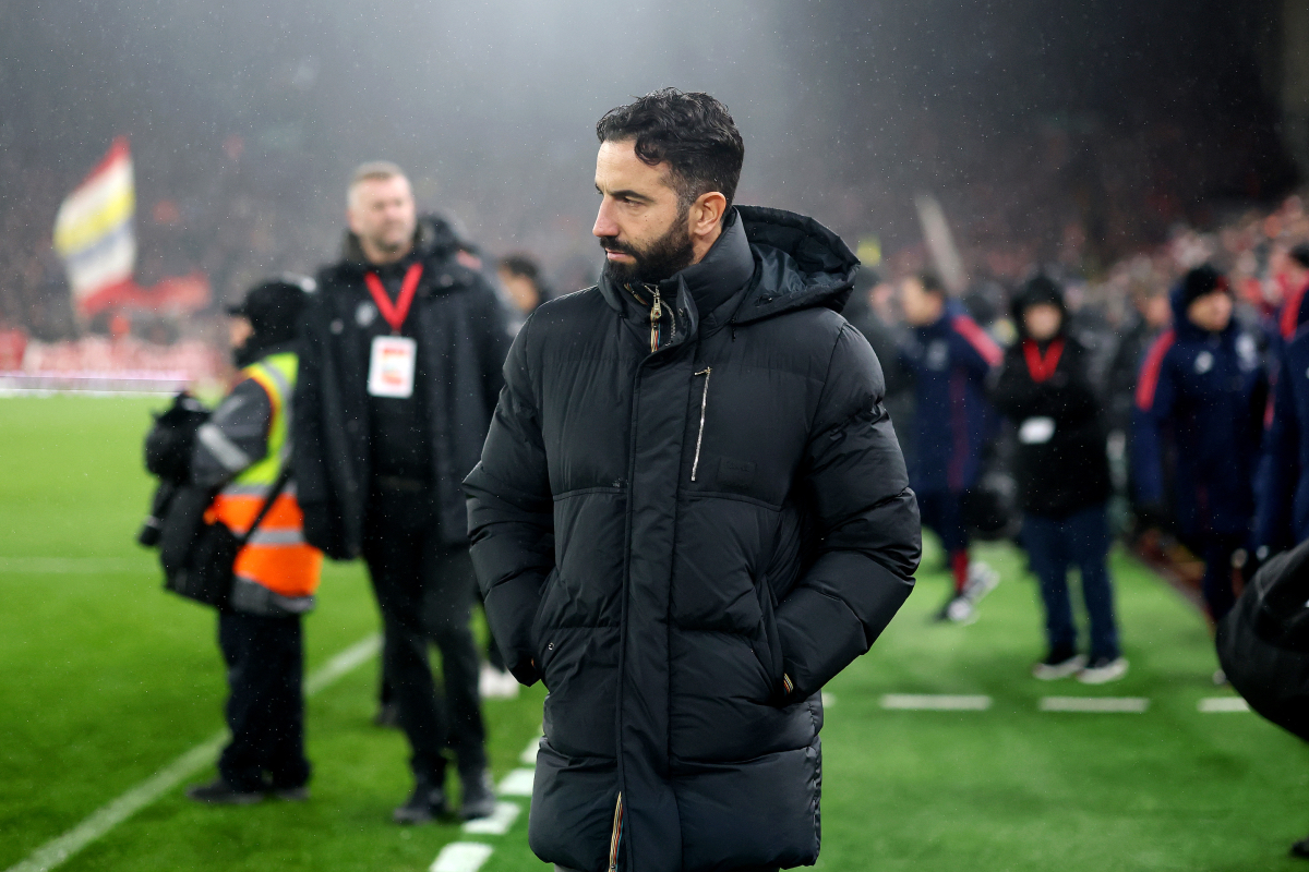 Ruben Amorim takes to the dugout at Anfield.