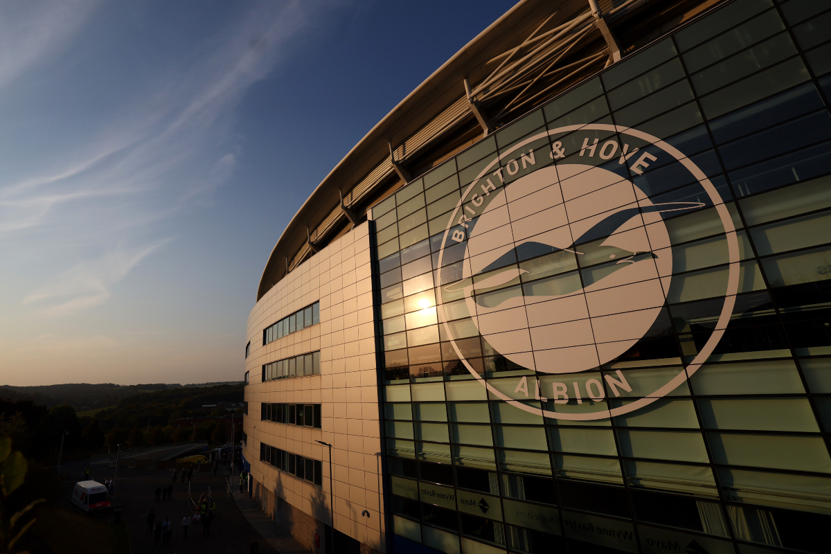 A general view as the sun sets outside Brighton’s Amex Stadium.