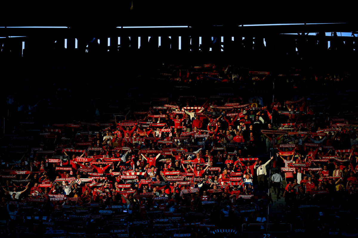 A general view of Benfica fans showing support in their Lisbon Stadium.