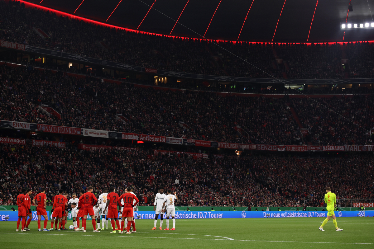 Manuel Neuer departs the field after being sent off for Bayern at the Allianz.