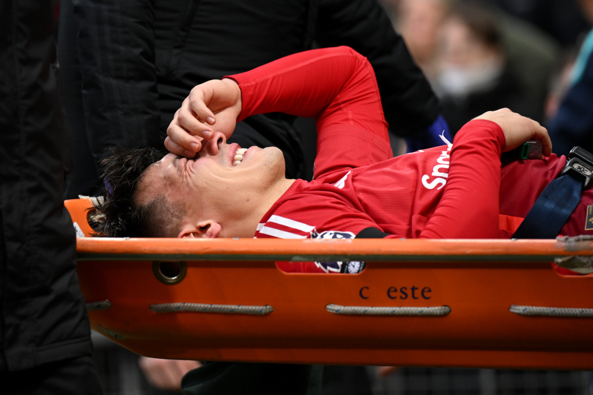 Lisandro Martinez is inconsolable as he’s stretchered off with an injury at Old Trafford.