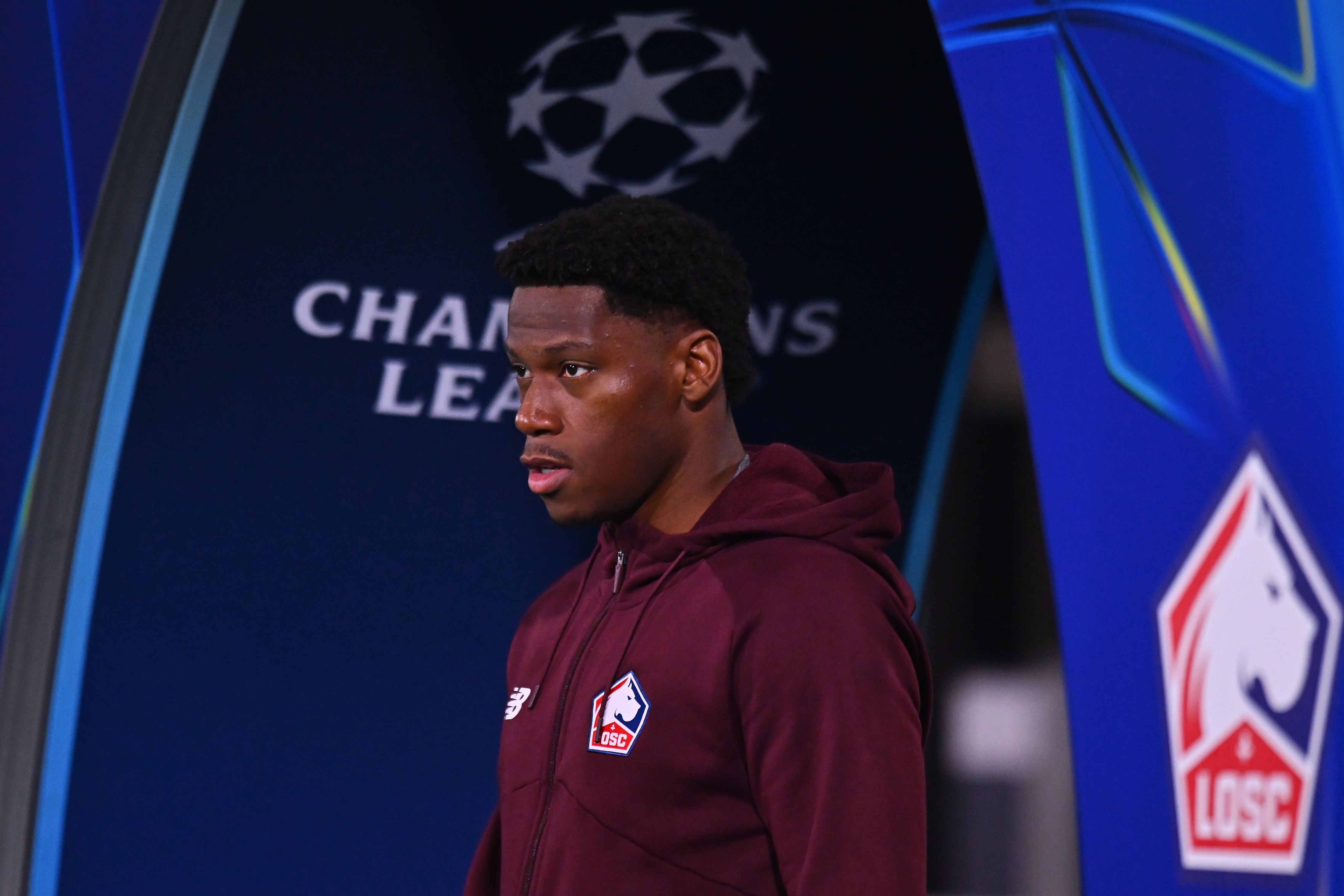 Jonathan David looks on ahead of Lille’s UCL clash against Bologna.