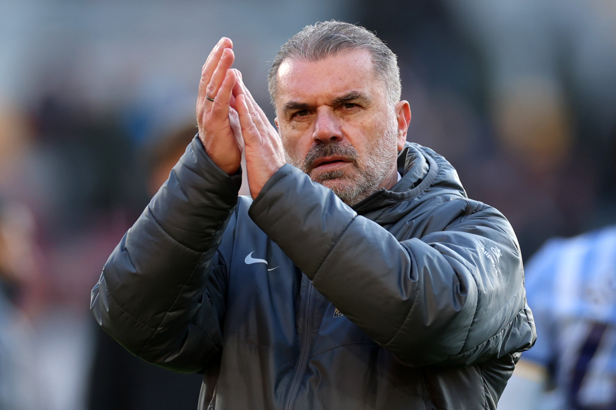 Ange Postecoglou applauds the Spurs fans following their 2-0 win over Brentford.