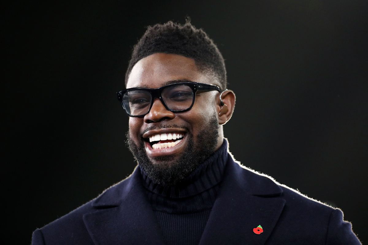 MANCHESTER, ENGLAND - NOVEMBER 09: Former Footballer and TV Pundit, Micah Richards smiles prior to the Carabao Cup Third Round match between Manchester City and Chelsea at Etihad Stadium on November 09, 2022 in Manchester, England