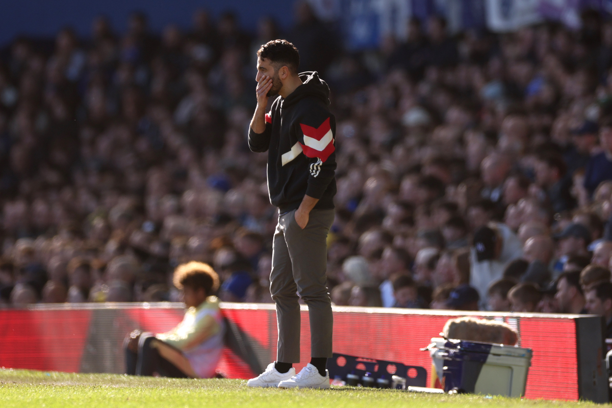 Ruben Amorim reacts on the touchline during Man United’s draw with Everton.