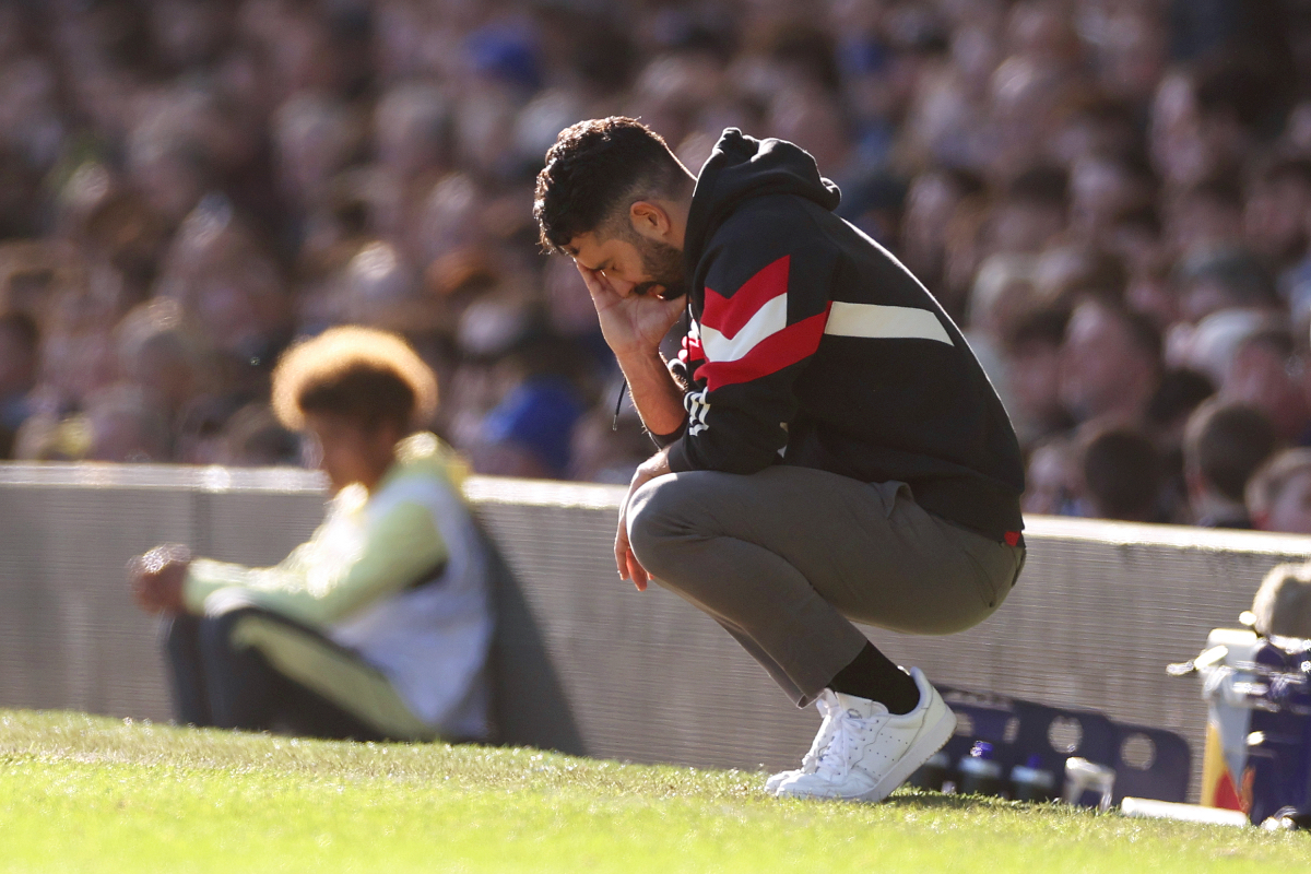 Ruben Amorim looks dejected on the touchline as Man United trail to Everton.