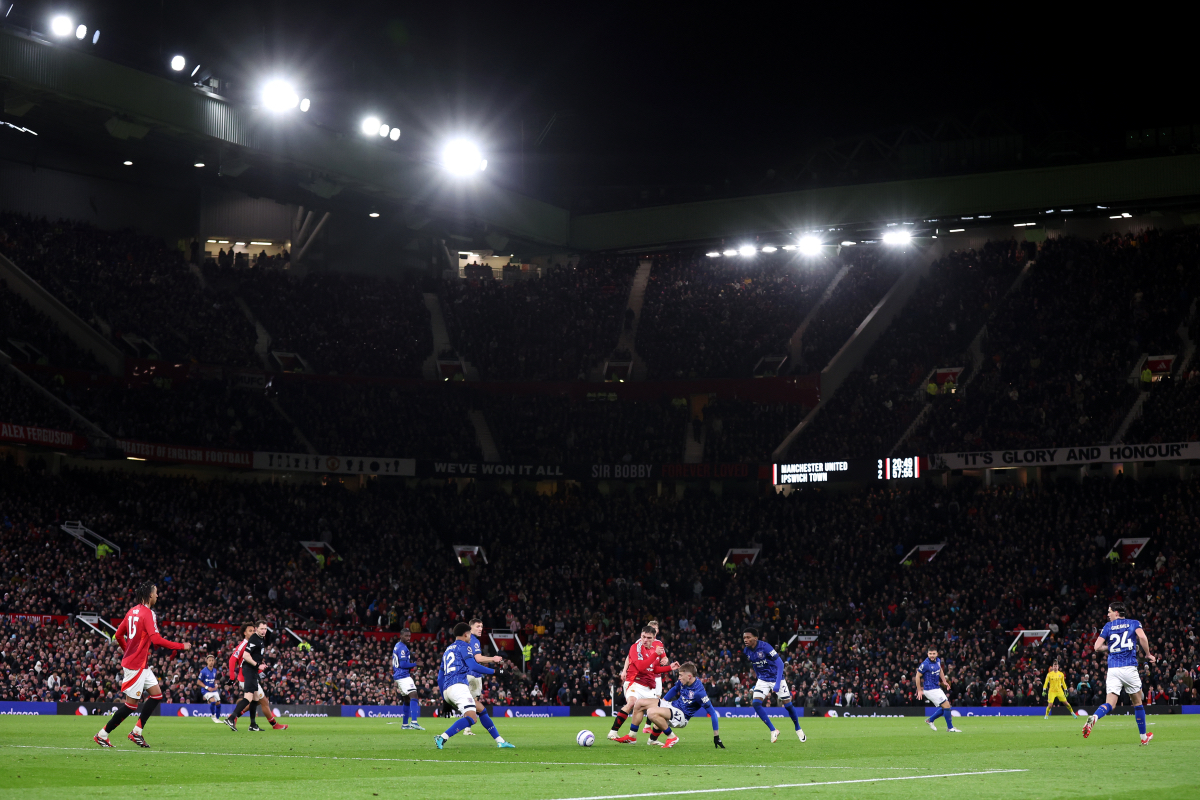 A general view of Man United and Ipswich Town players in action.