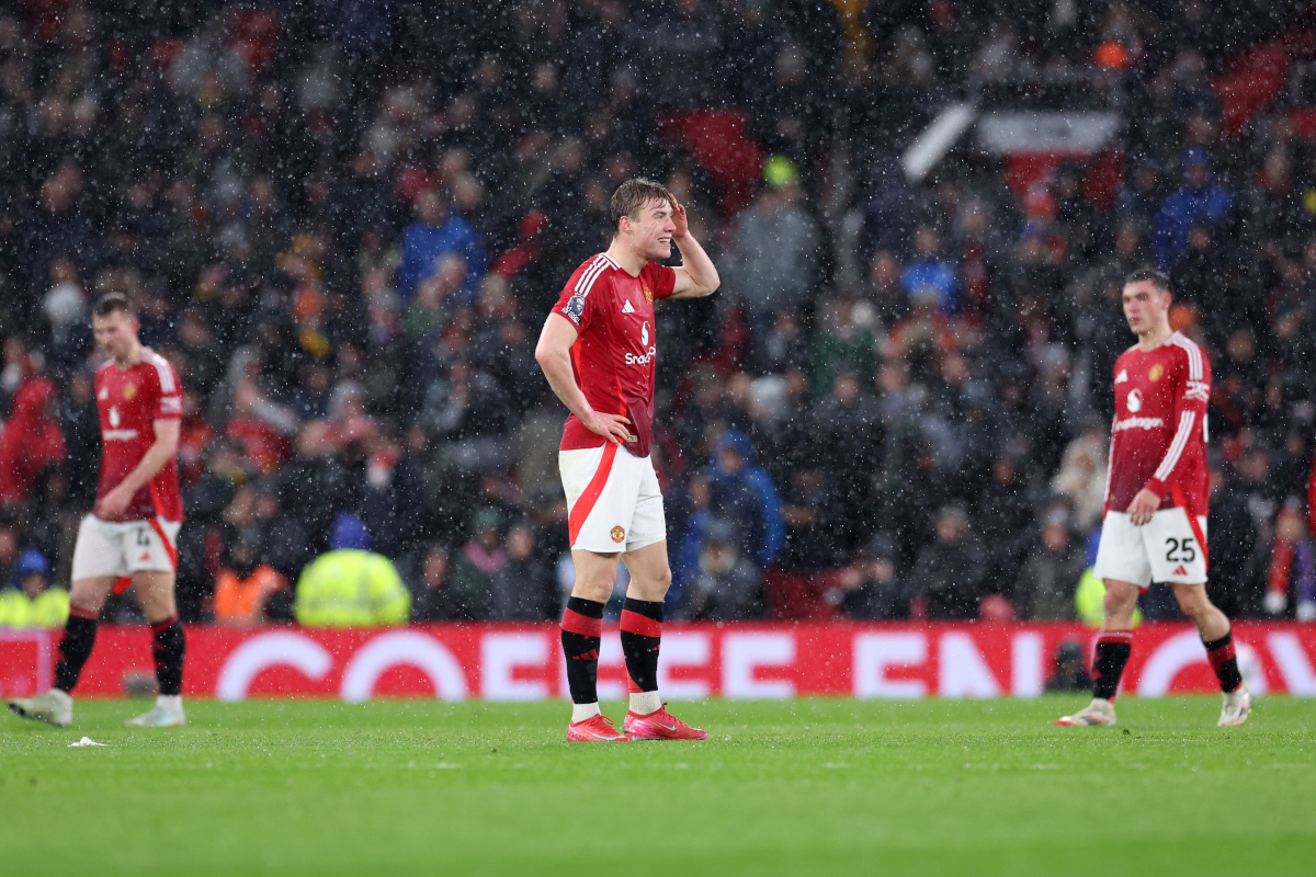 Rasmus Hojlund looks dejected after Man United concede to Ipswich.