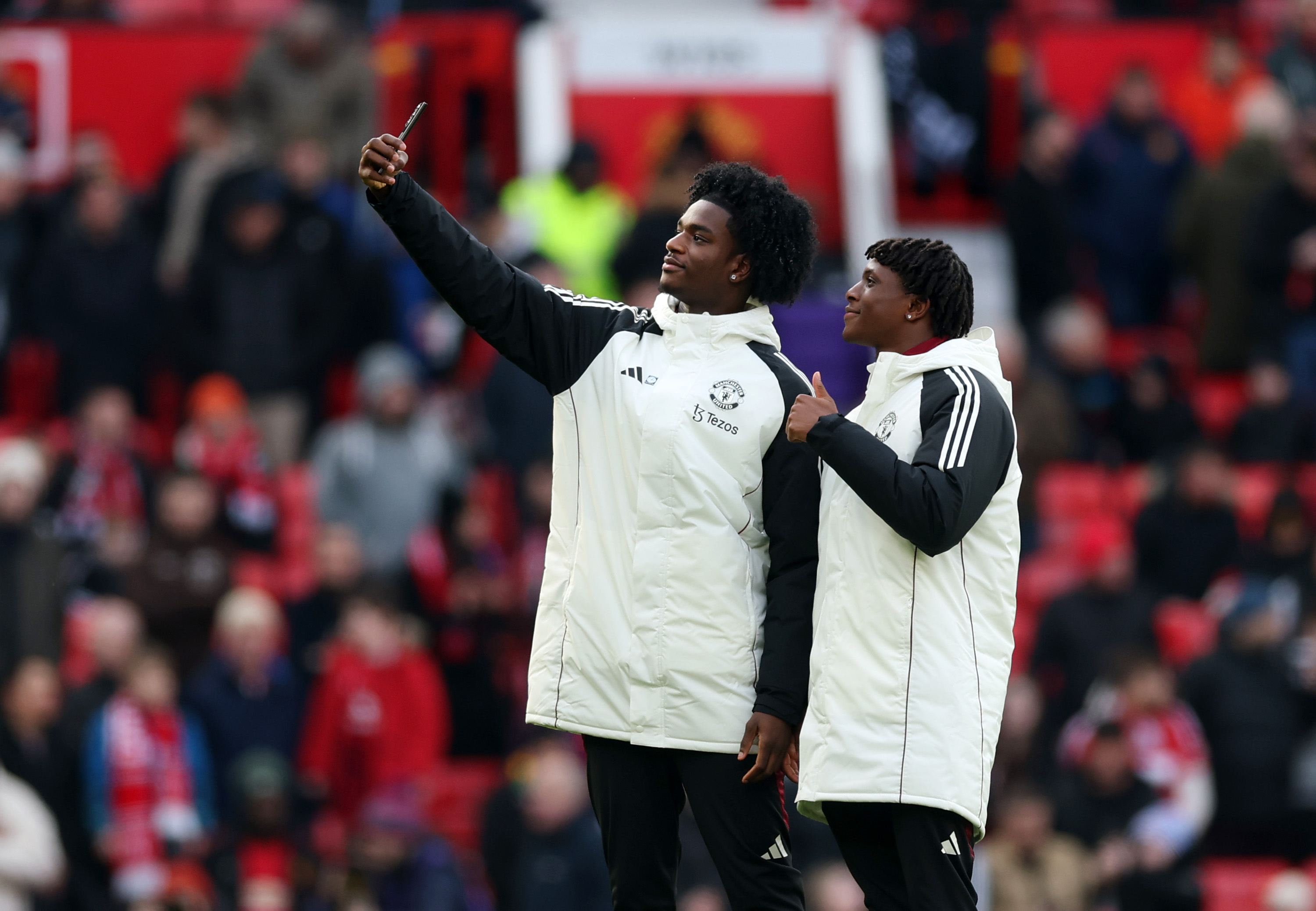 Patrick Dorgu on his first appearance at Old Trafford