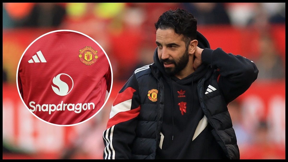 Ruben Amorim rubs his neck whilst looking at Manchester United shirt.