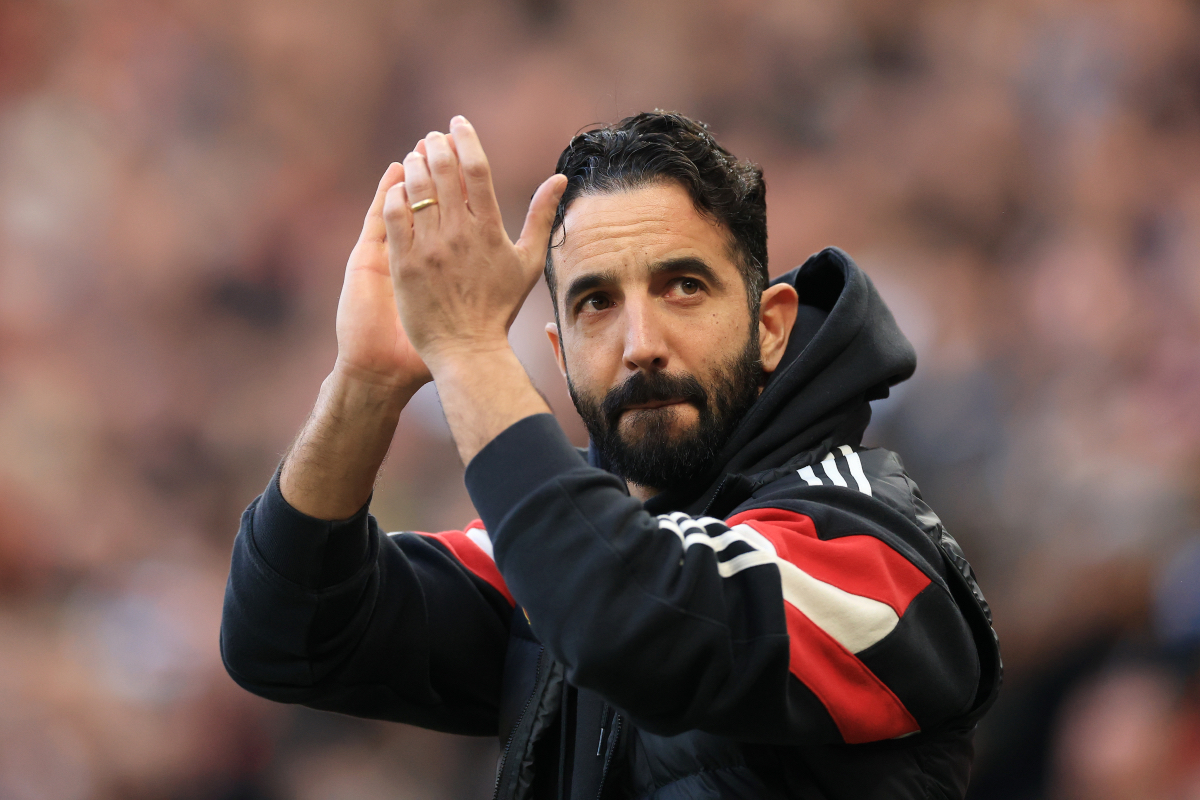 Ruben Amorim applauds the Man United fans.