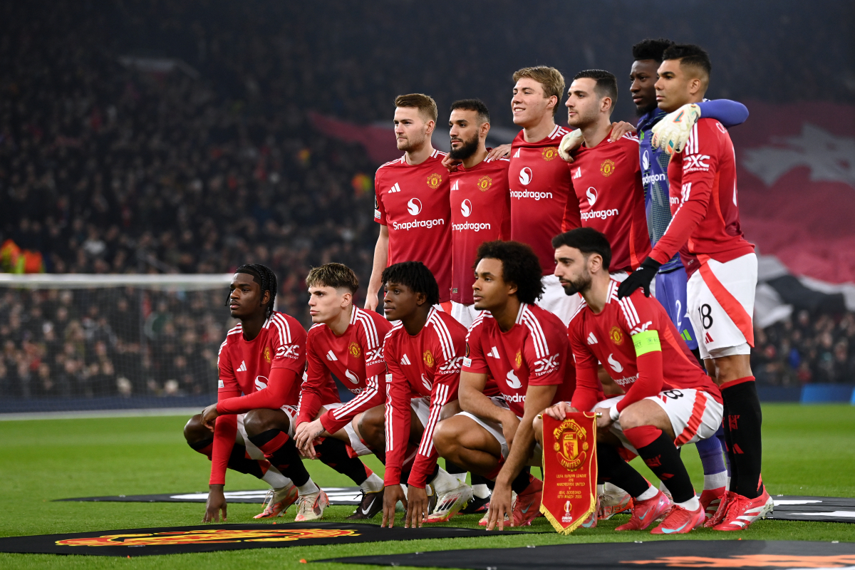 Man United players pose for a picture ahead of their match at Old Trafford.