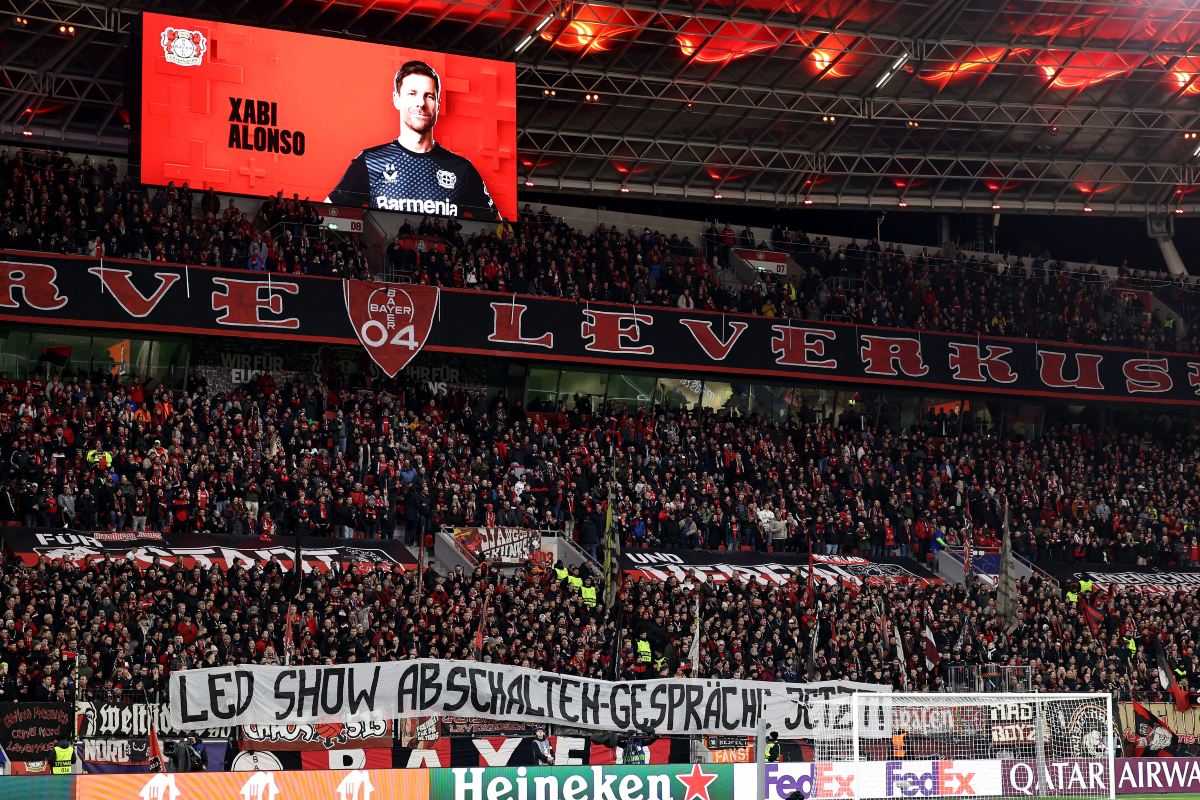 A general view of Bayer Leverkusen’s fans.