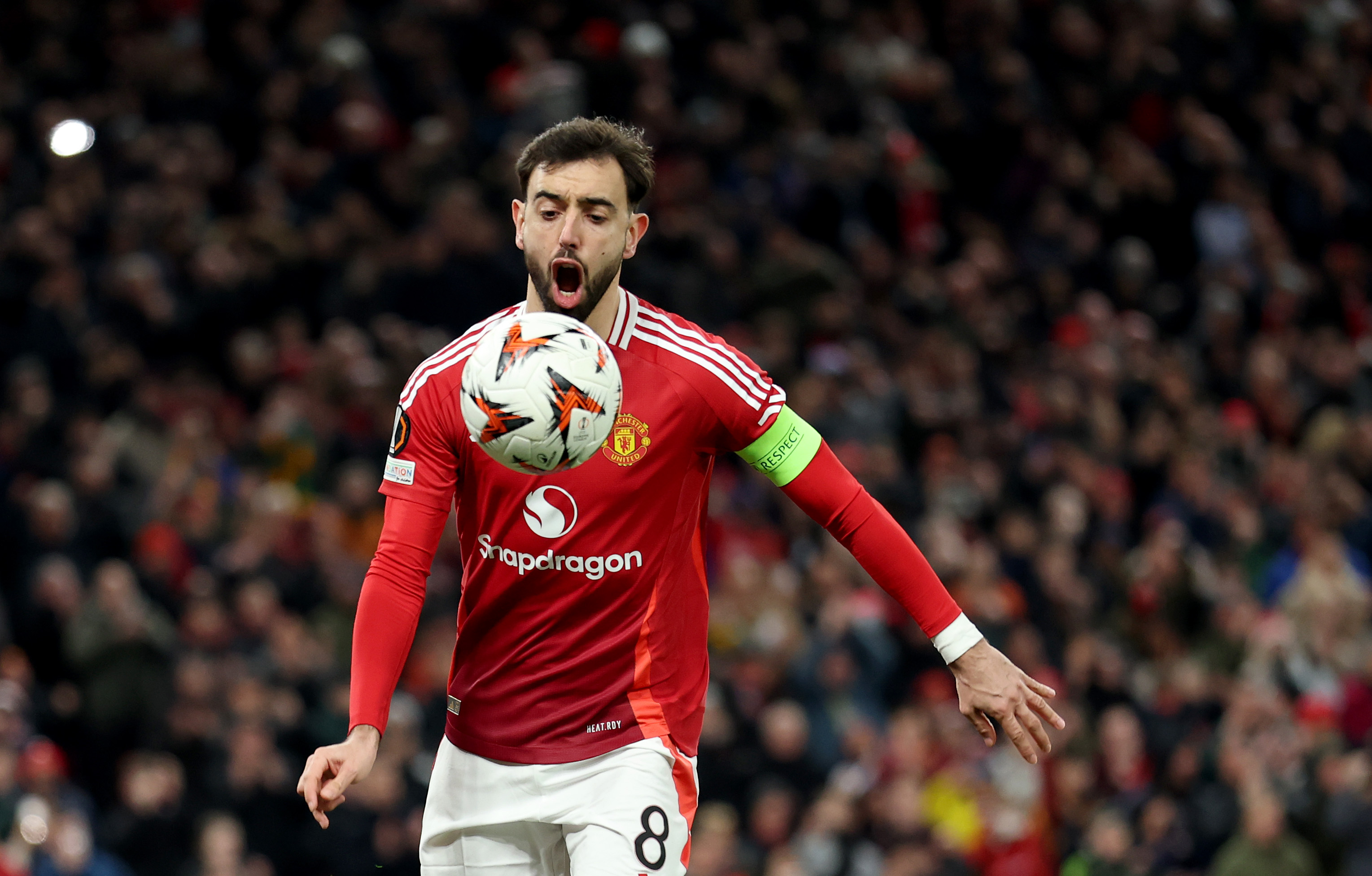 Bruno Fernandes with the ball heading in his direction