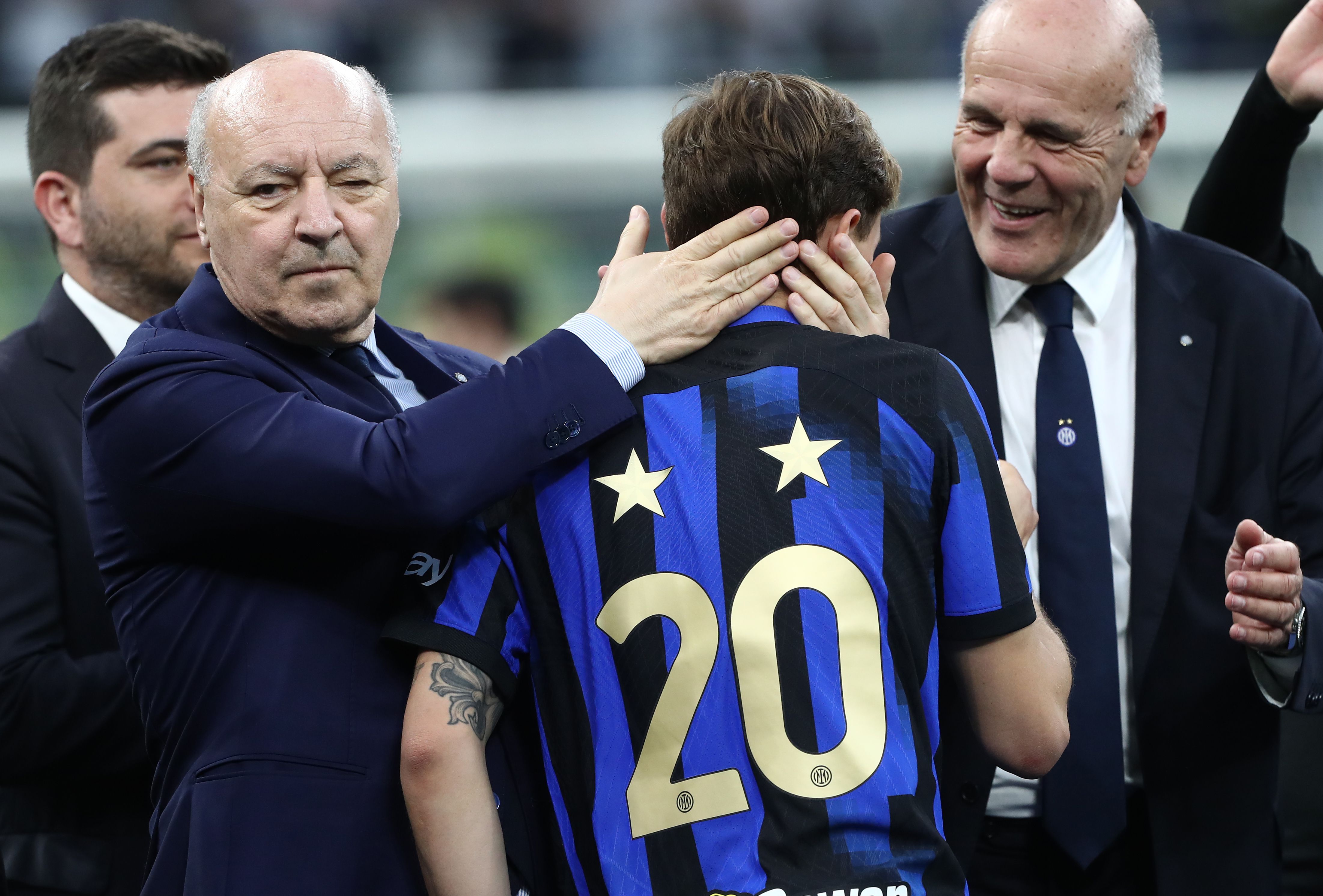 Inter Milan president Beppe Marotta with Nicolo Barella during Scudetto ceremony