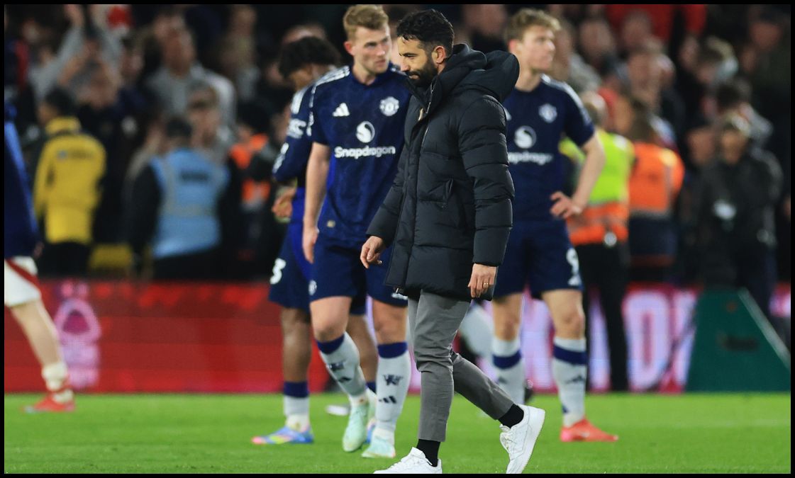 Ruben Amorim looks dejected at full-time after Man United’s 1-0 loss to Nottingham Forest.