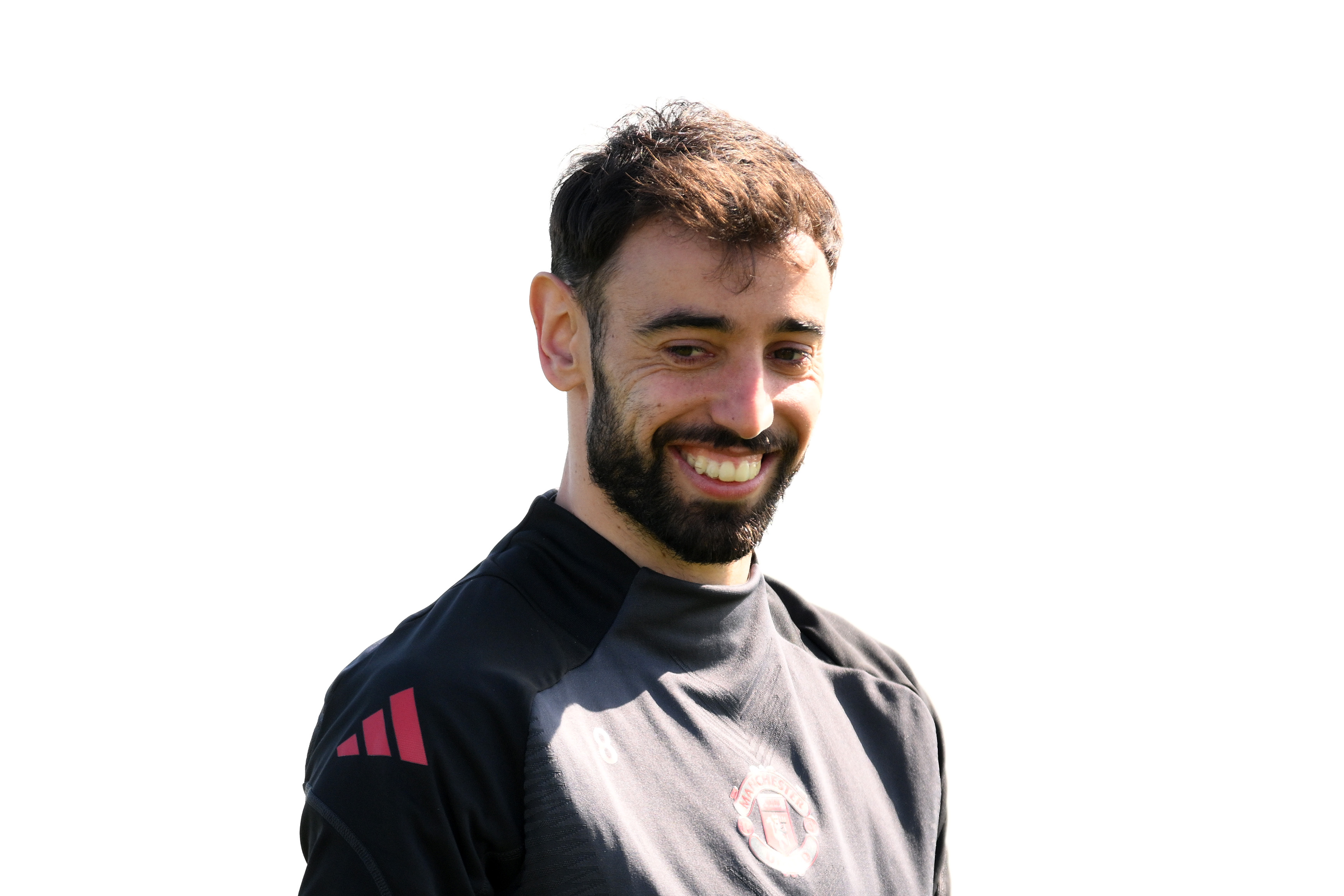 Bruno Fernandes is all smiles in training at Carrington.