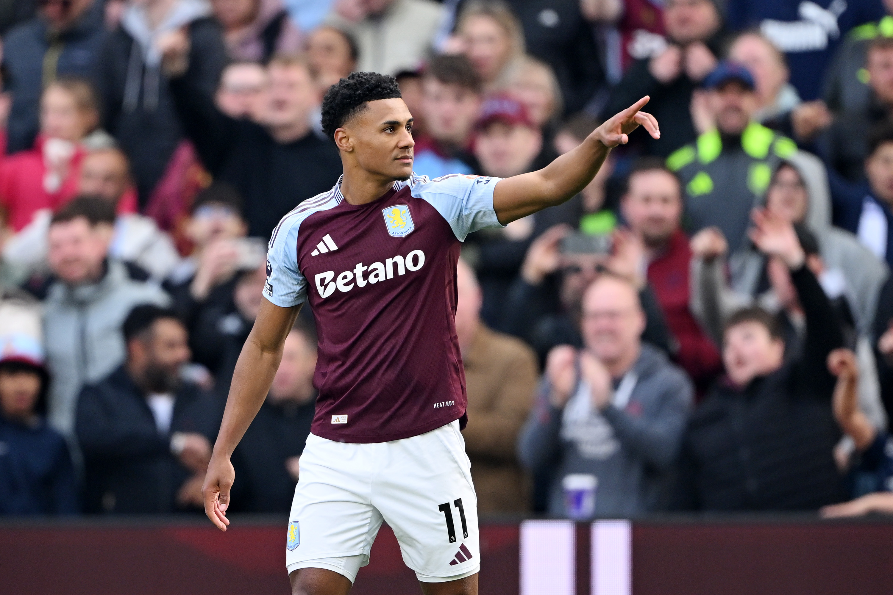 Ollie Watkins celebrates after scoring Aston Villa’s first goal against Newcastle at Villa Park.