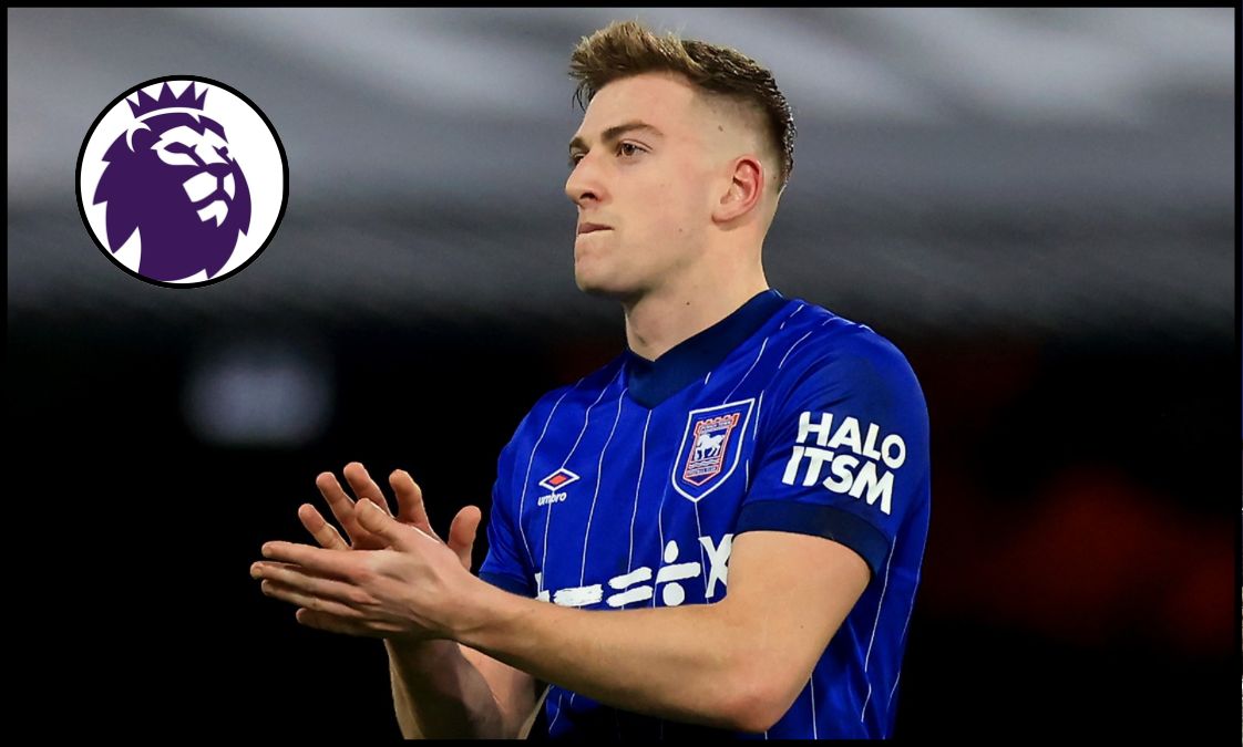 Liam Delap applauds the Ipswich fans at Portman Road.