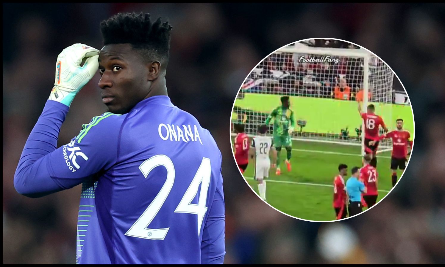 Andre Onana looks sheepish next to picture of Casemiro telling him off in Bilbao.