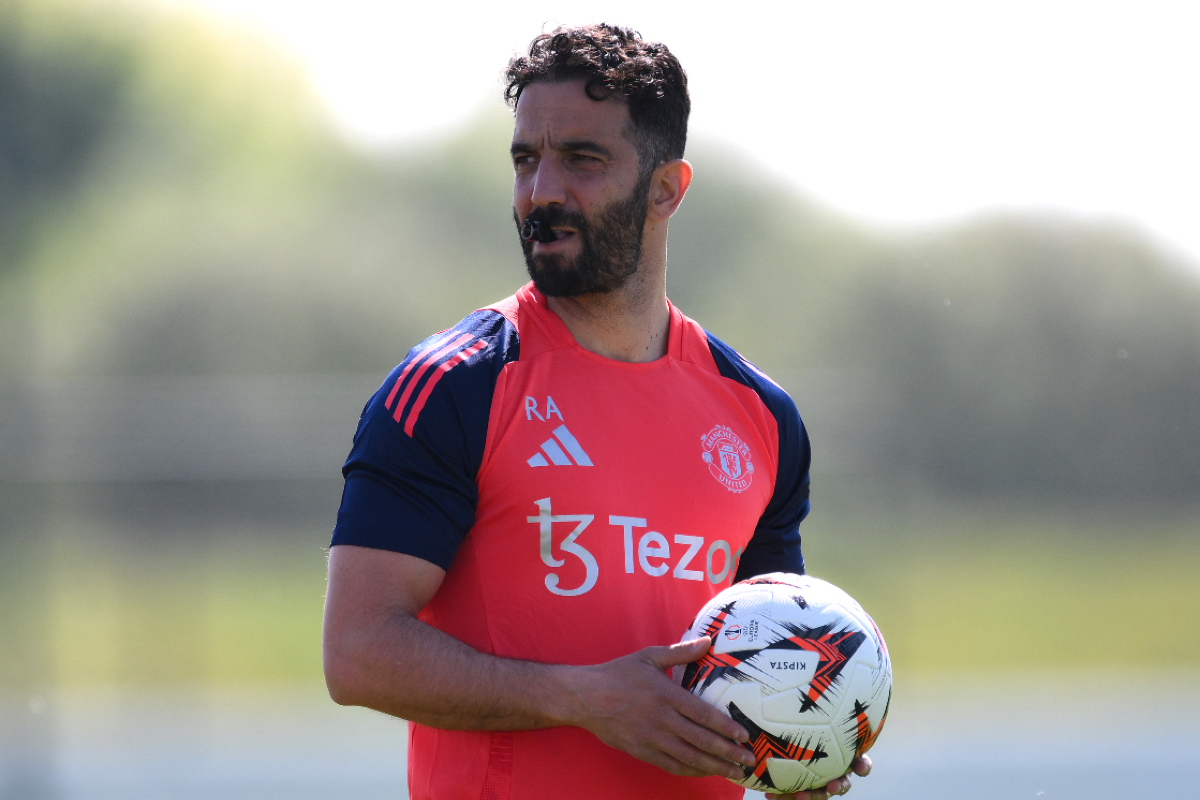 Ruben Amorim looks on while training with his Man United squad.