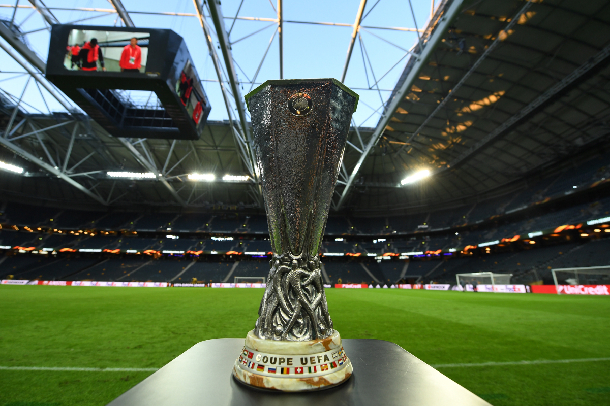 STOCKHOLM, SWEDEN - MAY 23: A view of the UEFA Europa League trophy ahead of the UEFA Europa League Final between Ajax and Manchester United at Friends Arena on May 23, 2017 in Stockholm, Sweden. (Photo by Mike Hewitt/Getty Images)