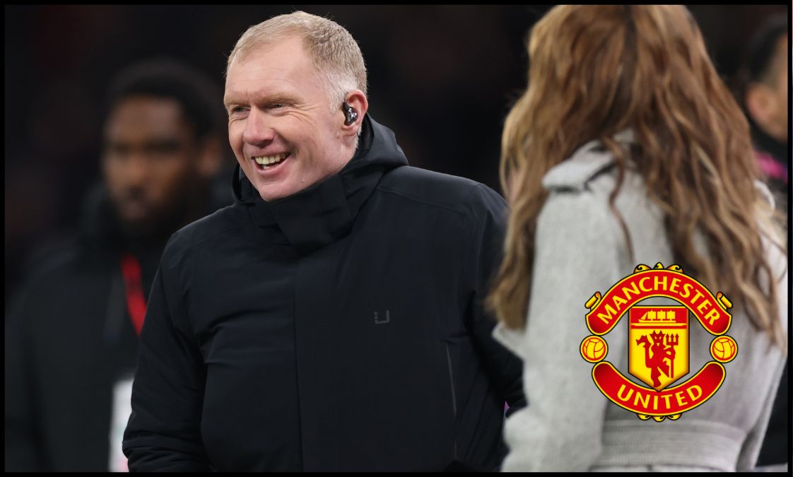 Paul Scholes laughs while on punditry with TNT Sports.