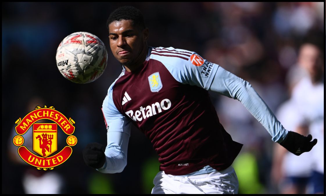 Marcus Rashford chases the ball while in action for Aston Villa.