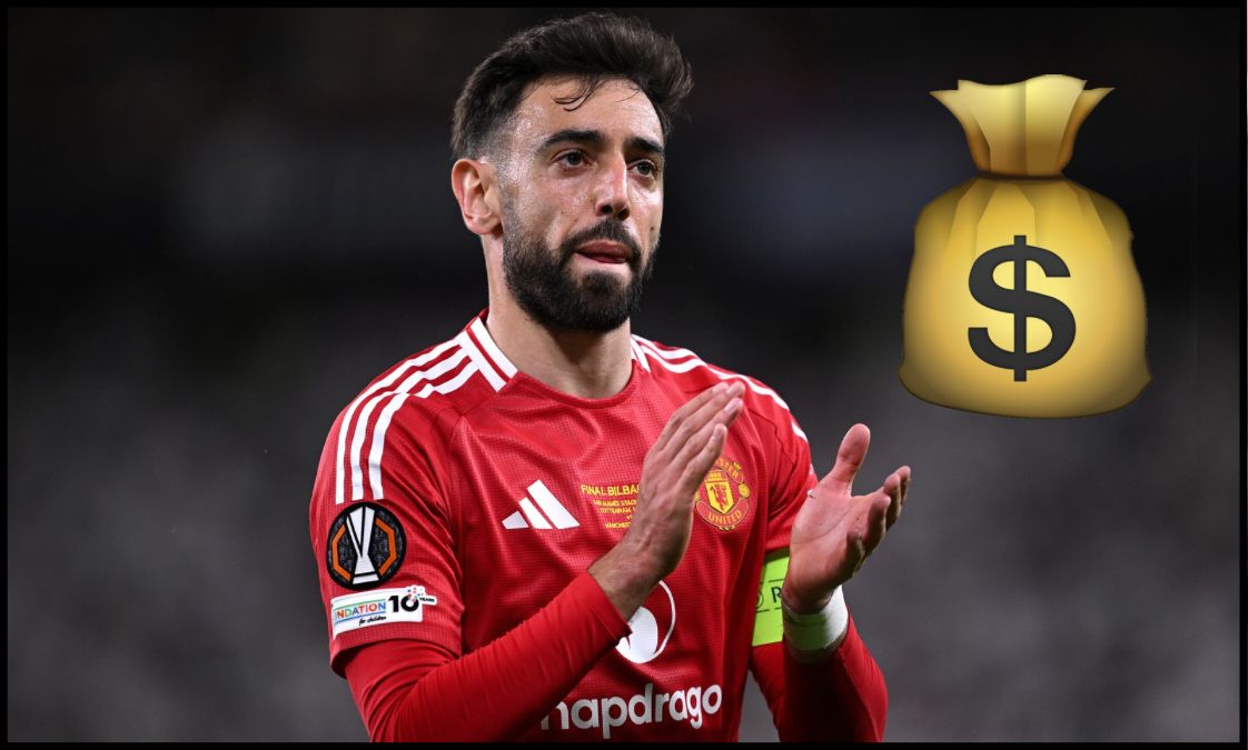 Bruno Fernandes applauds the Man United fans after losing the Europa League final.