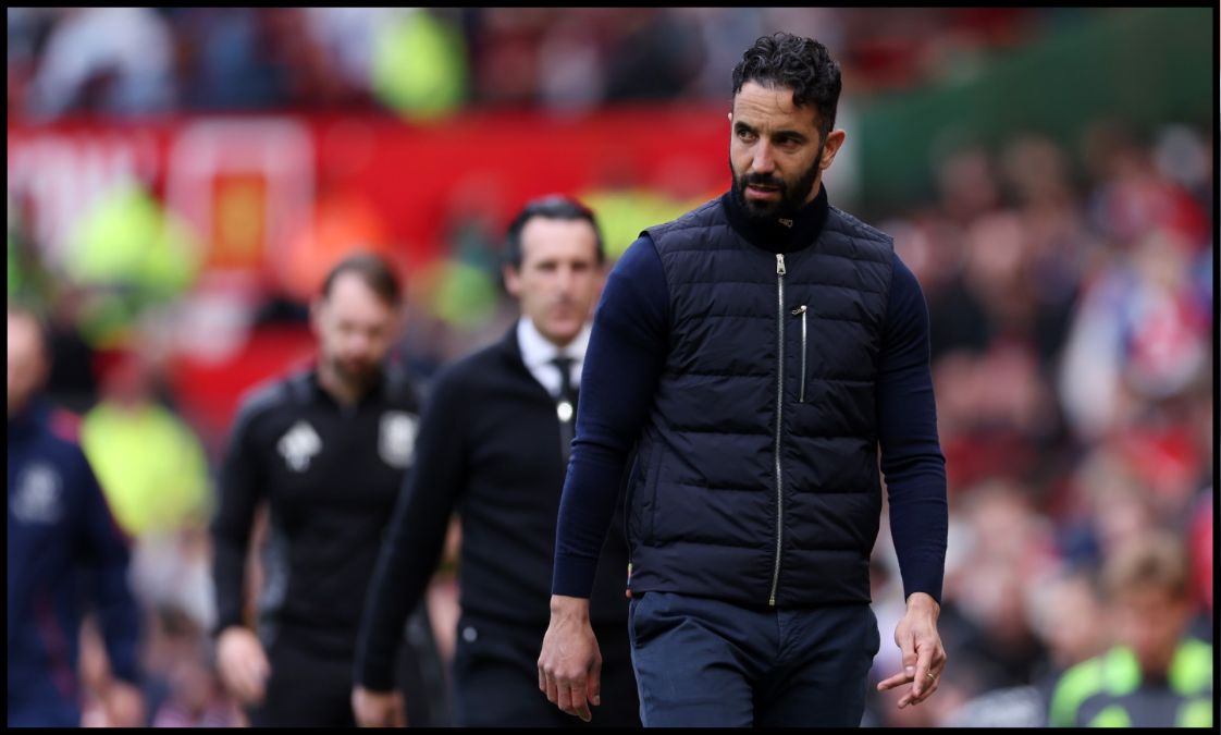 Ruben Amorim walks away from the dugout at Old Trafford,